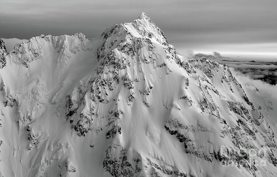 Landscape Photograph - Aerial Mount Shuksan Glaciers Black and White by Mike Reid