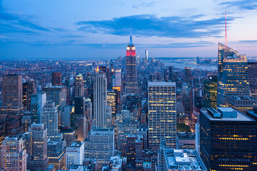 Aerial night view of Manhattan skyline  New York - USA Photograph by Sam74100