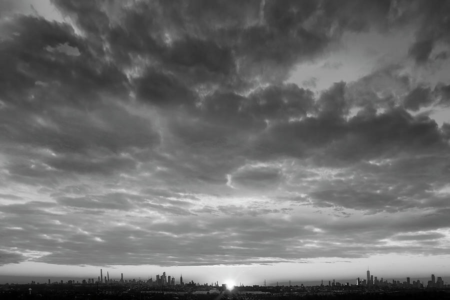 Aerial NYC Skyline Sunrise BW Photograph by Susan Candelario