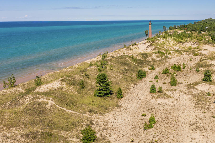 Aerial of Little Sable Lighthouse Michigan  Photograph by John McGraw