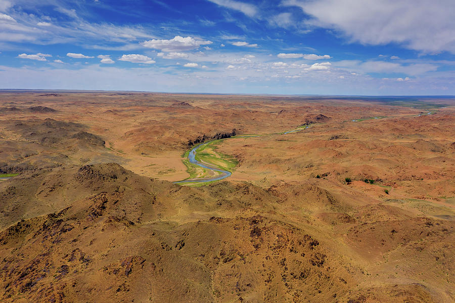 Aerial of river and mountains in Mongolia Photograph by Mikhail Kokhanchikov