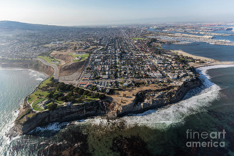 Aerial of San Pedro and the Pacific Ocean in Los Angeles California ...