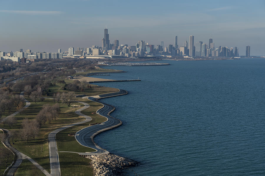 Aerial of South Lake Shore drive in Chicago Photograph by Nisian Hughes