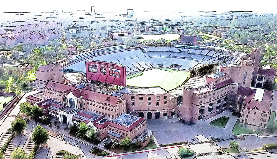 Aerial of the Doak Campbell Stadium in Tallahassee, Florida - pencil sketch Digital Art by Nicko Prints