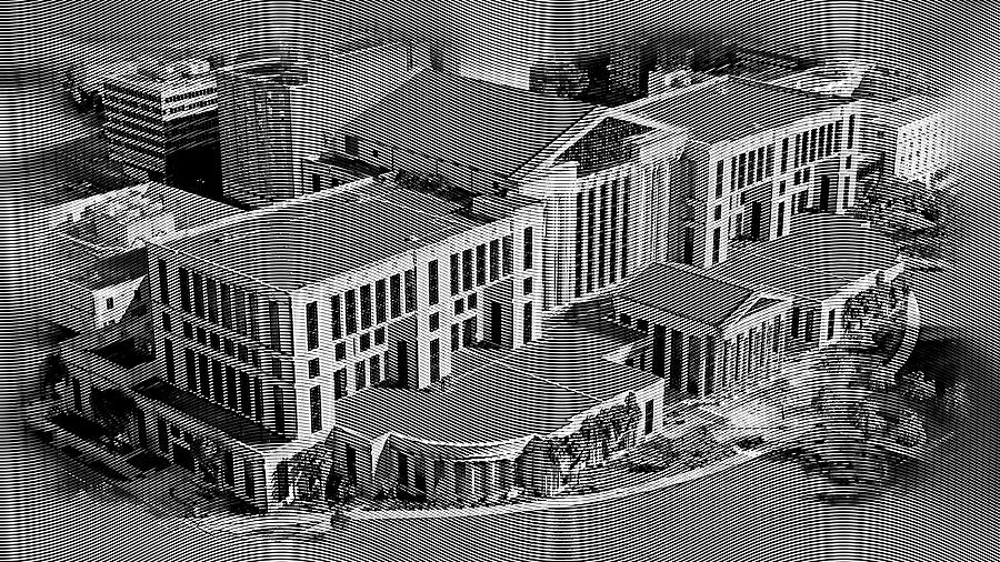 Aerial of the Duval County Courthouse in Jacksonville, with an engraving effect Digital Art by Nicko Prints