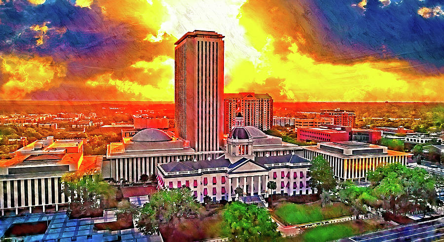 Aerial Of The Florida State Capitol In Tallahassee, At Sunset - Digital ...