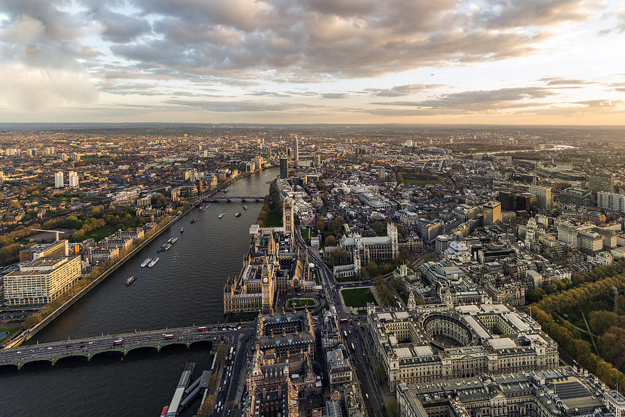 Aerial over Parliament and River Thames Photograph by Howard Kingsnorth