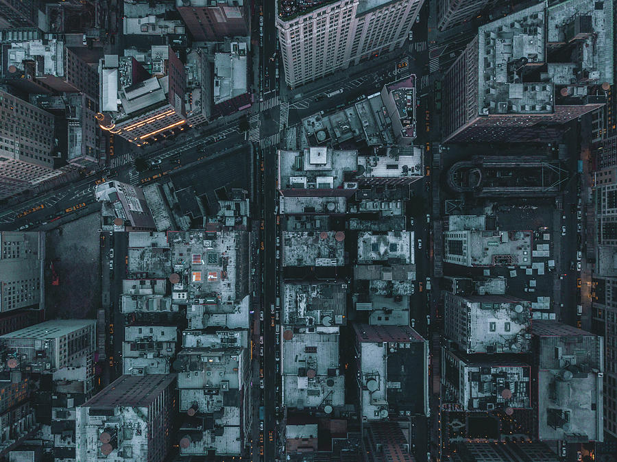 Aerial Overhead View Of Manhattan New York City Streets Right After
