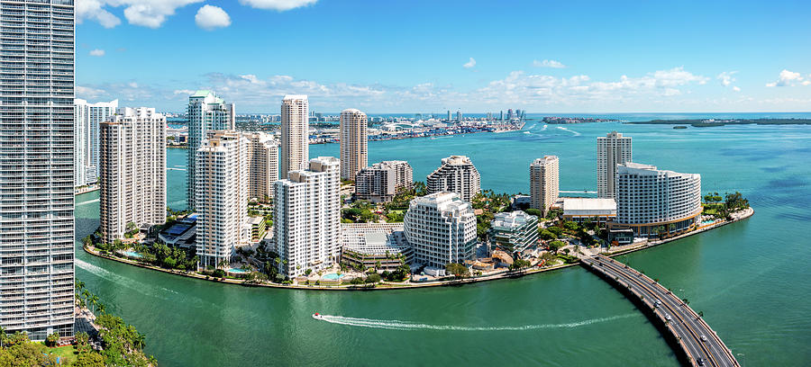 Aerial panorama of Brickell Key in Miami, Florida Photograph by Mihai Andritoiu