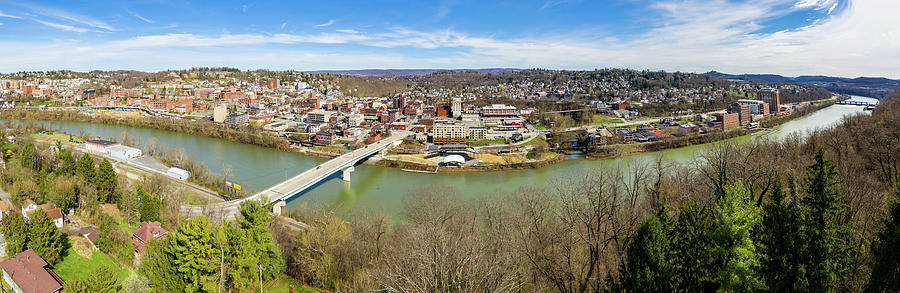 Aerial panorama of City of Morgantown WV Photograph by Steven Heap