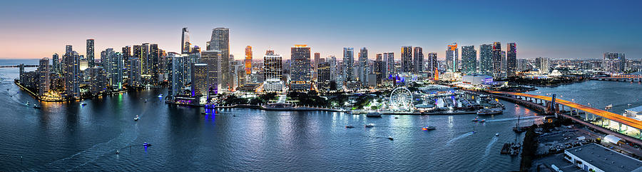Aerial panorama of Miami at dusk, Florida Photograph by Mihai Andritoiu
