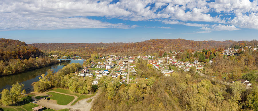 Aerial panorama of Point Marion in Pennsylvania Photograph by Steven Heap