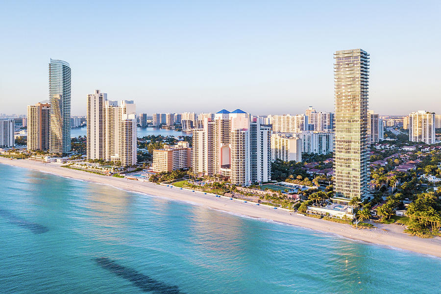 Aerial panorama of skyline at waterfront of South Florida Photograph by ...