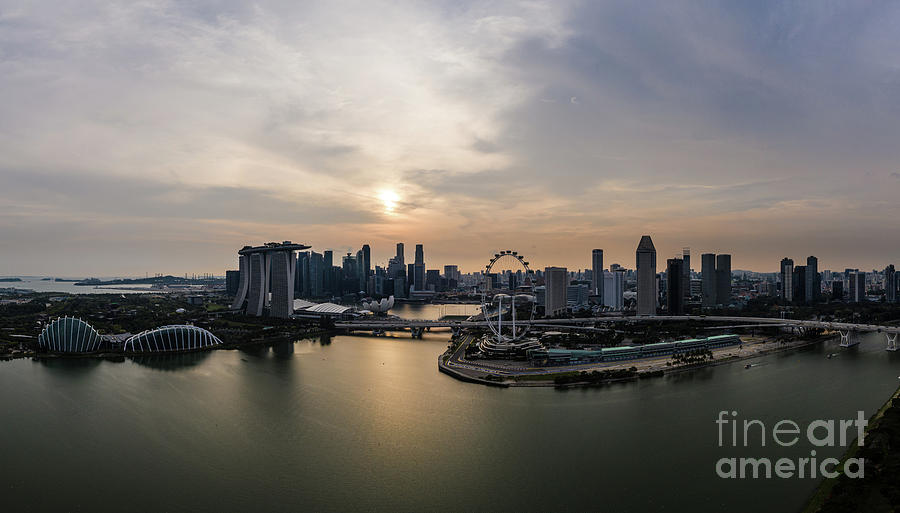 Aerial panorama of the famous Singapore business district skylin Photograph by Didier Marti