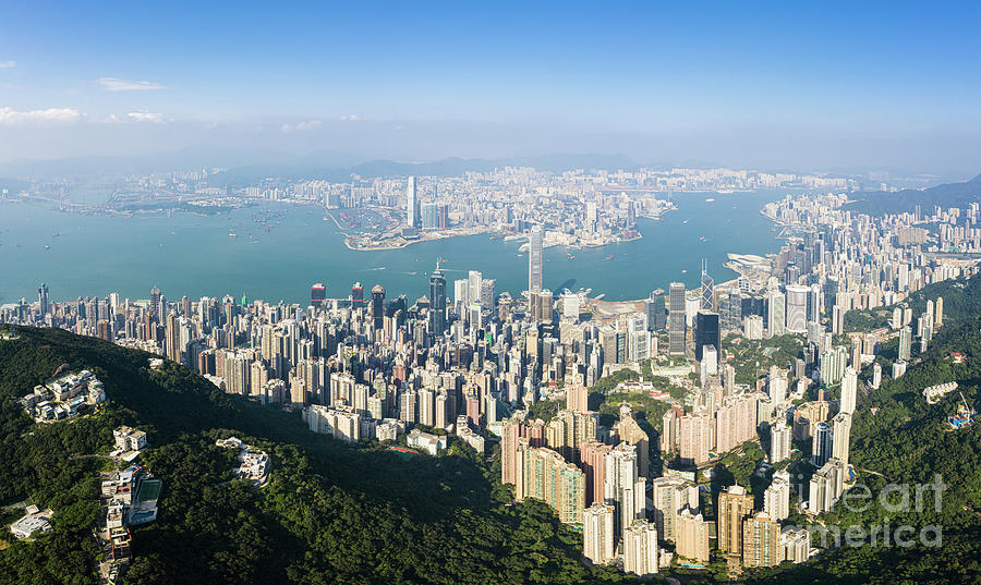 Aerial panorama of the Hong Kong island Central district and Kow Photograph by Didier Marti