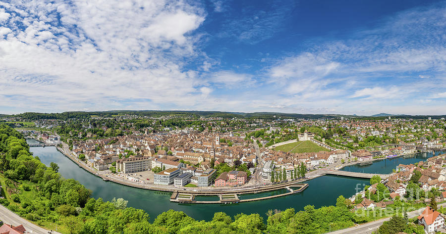 Aerial panorama of the Schaffhausen old town by the Rhine river  Photograph by Didier Marti