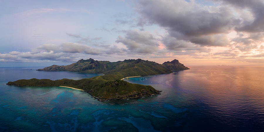 Aerial panorama of the sunset over the Waya island in Fiji Photograph by @ Didier Marti