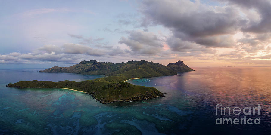 Aerial panorama of the sunset over the Waya island in Fiji Photograph by Didier Marti