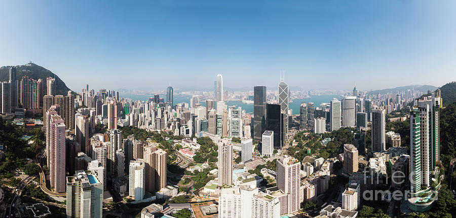 Aerial panorama of the very crowded Hong Kong island Central dis Photograph by Didier Marti