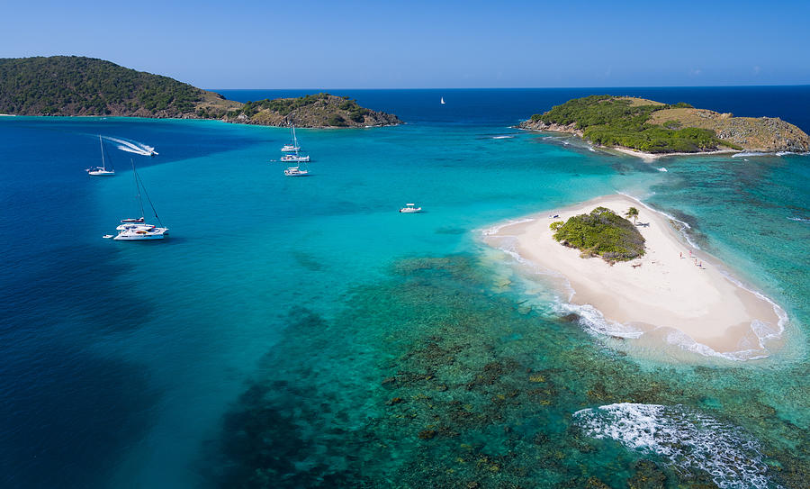 Aerial panoramic view of Sandy Spit, British Virgin Islands Photograph by Cdwheatley
