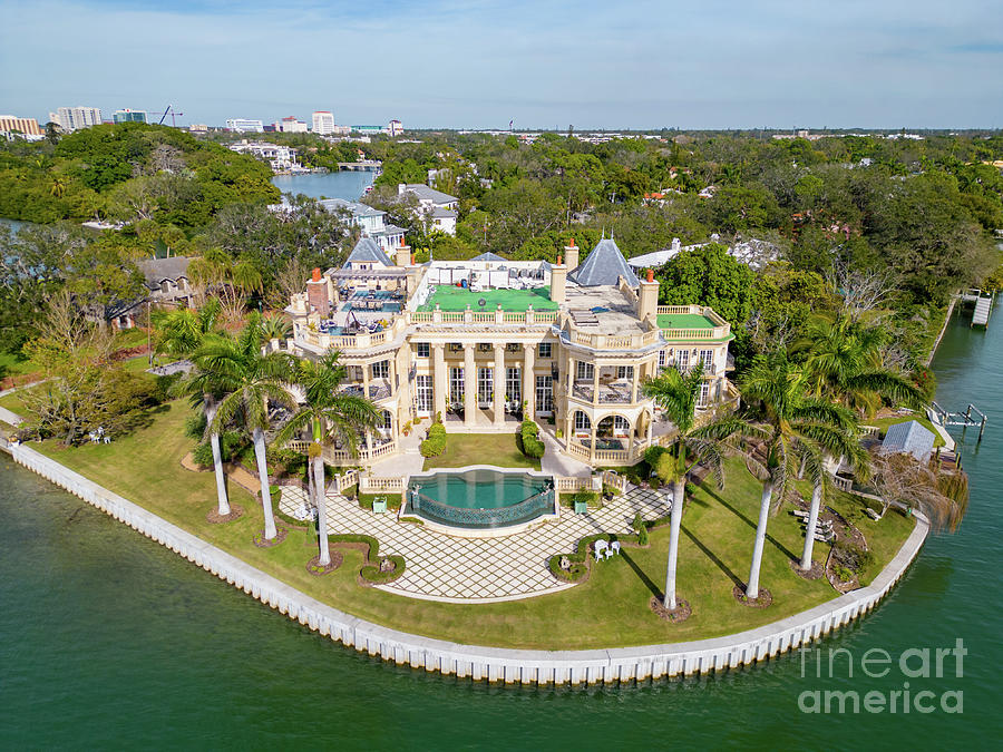 Aerial photo luxury waterfront mansion Sarasota Florida Photograph by ...