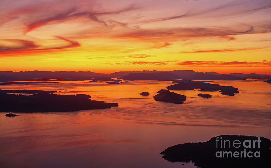 Sunset Photograph - Aerial San Juans Sunset Islands by Mike Reid
