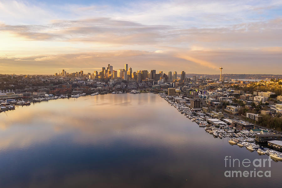 Seattle Photograph - Aerial Seattle and Lake Union by Mike Reid