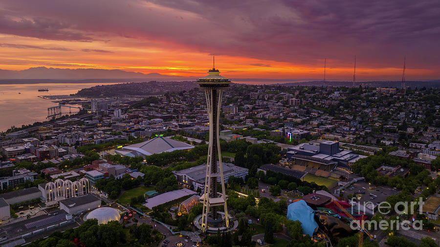 Aerial Seattle Space Needle Photograph