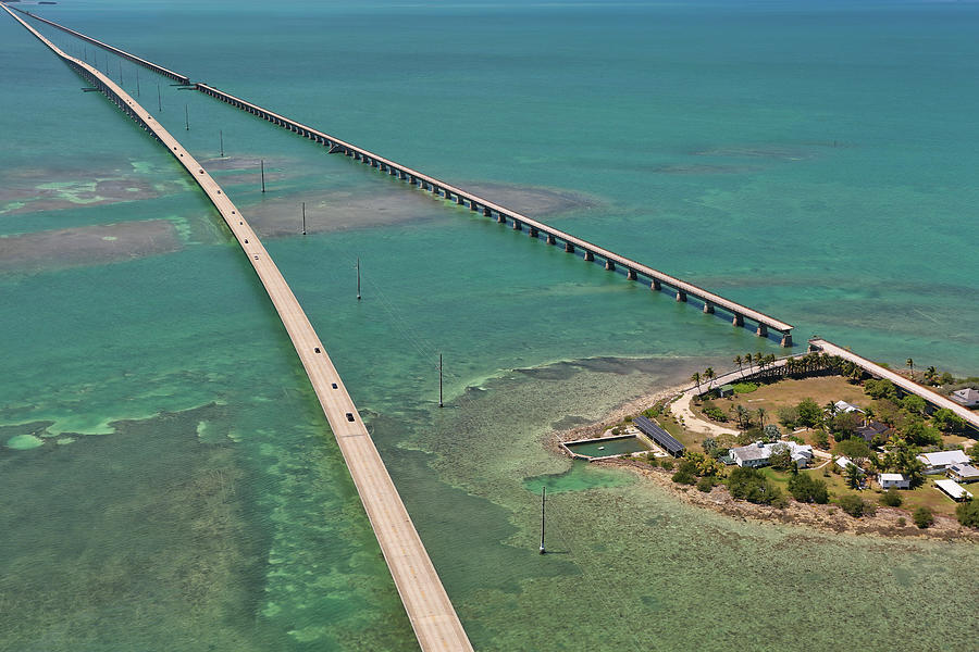 Aerial Seven Mile Bridge and Pigeon Key Island Florida Photograph by ...