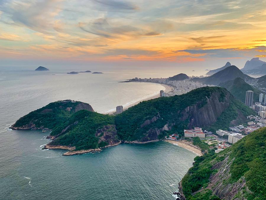 Aerial Shot Of The Beautiful Copacabana Beach In Rio De Janeiro Brazil Under The Sunset Sky Photograph By Marvin Solorzano