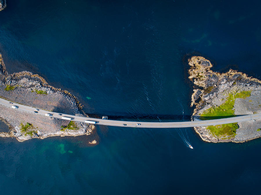 Aerial Shot of the World Famous Atlantic Road in Averoy, Norway on a Summer Afternoon Photograph by Morten Falch Sortland