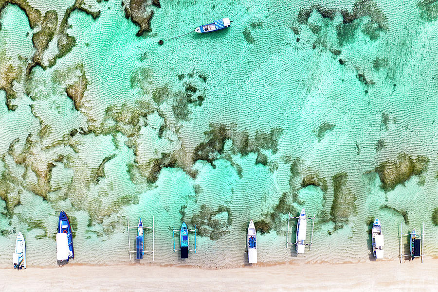 Aerial Summer - Coral Boats Photograph by Philippe HUGONNARD