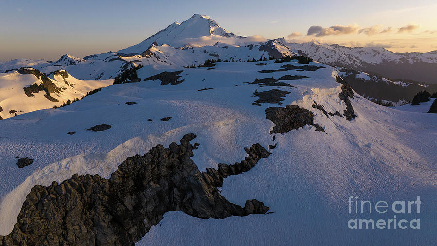 Aerial Table Mountain and Mount Baker Snowscape Photograph by Mike Reid