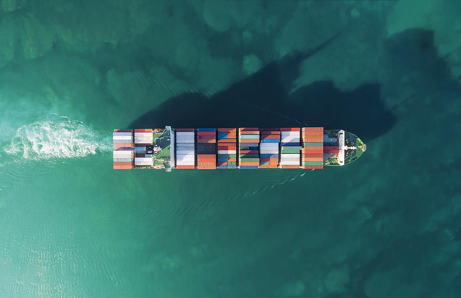 Aerial Top View Container Ship Running Shipping Container In Sea. Photograph by Anucha Sirivisansuwan