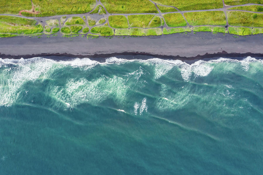 Aerial top view of beach with black sand Photograph by Mikhail Kokhanchikov