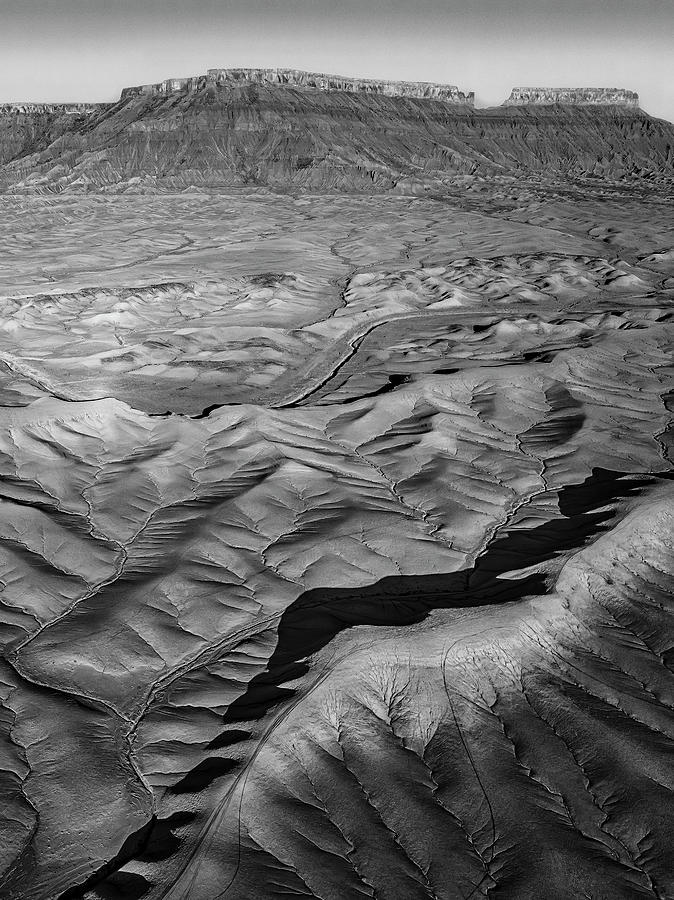Aerial Utah Badlands BW Photograph by Susan Candelario