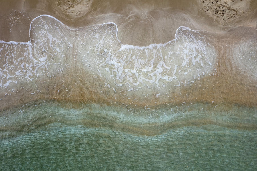 Aerial view drone of empty tropical sandy beach with golden sand. Seascape background Photograph by Michalakis Ppalis