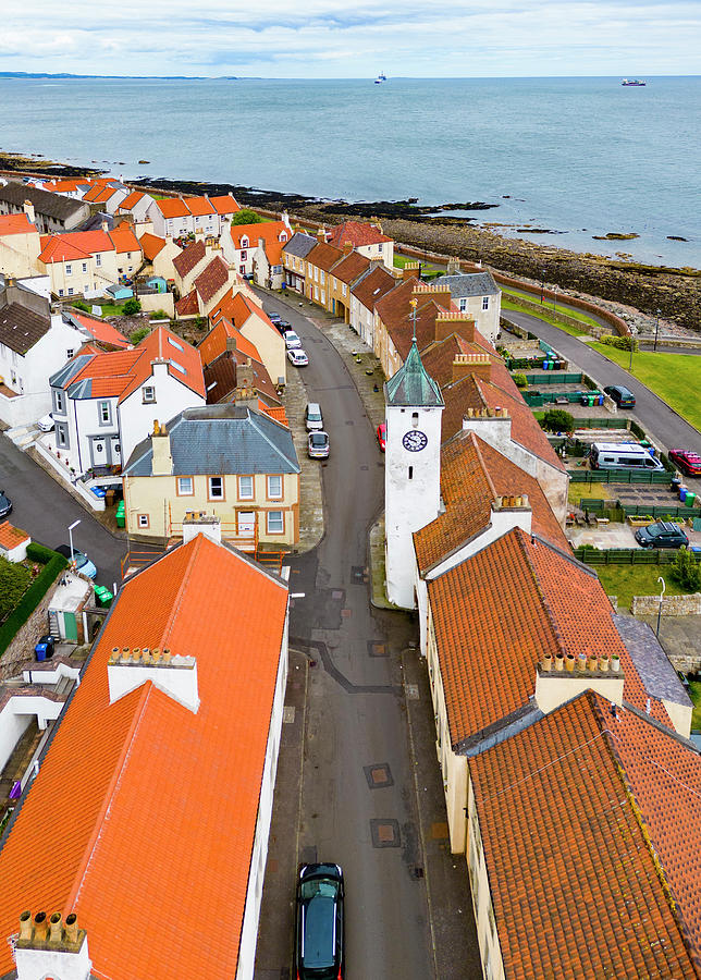 Aerial view from drone of village of West Wemyss in Fife, Scotland, UK ...