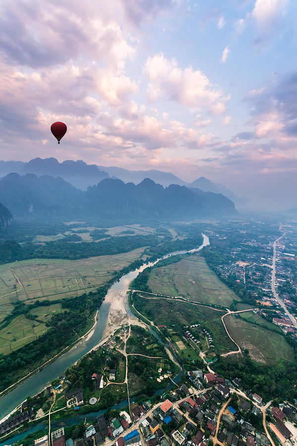 Aerial view from hot air balloon ride, Laos Photograph by Matteo Colombo