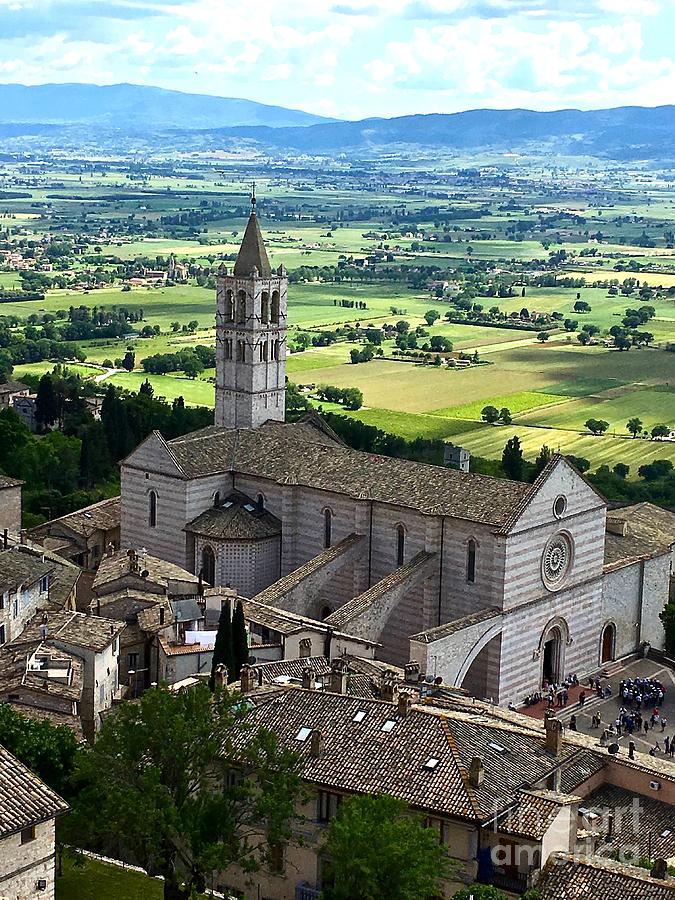 Aerial View Looking Down on Assisi, Italy and Surrounding Beautiful ...