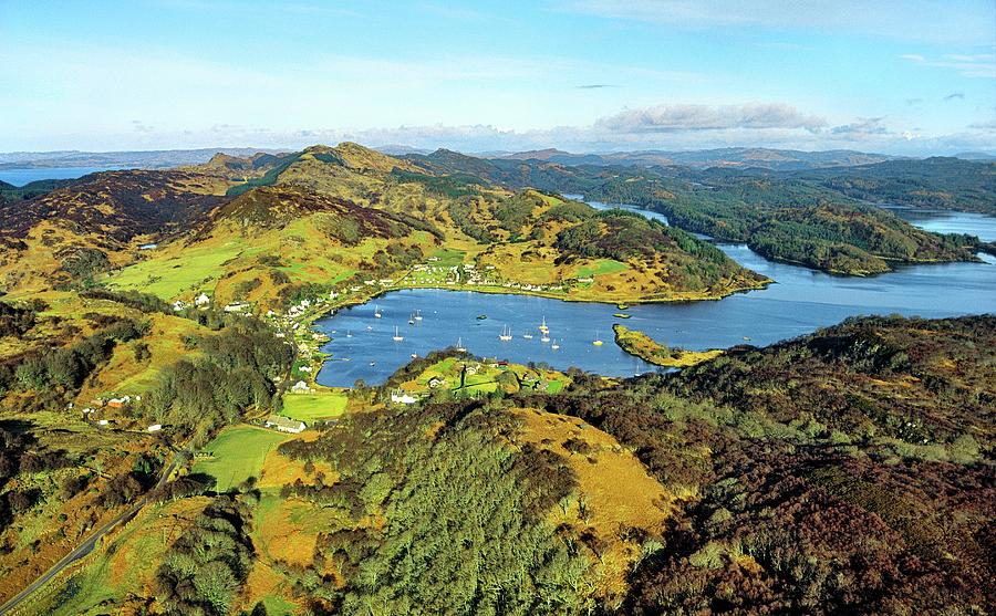 Aerial View North Over The Safe Anchorage Of Tayvallich On Loch Sween West Of Lochgilphead, Argyll, Strathclyde, Scotland, Uk Photograph