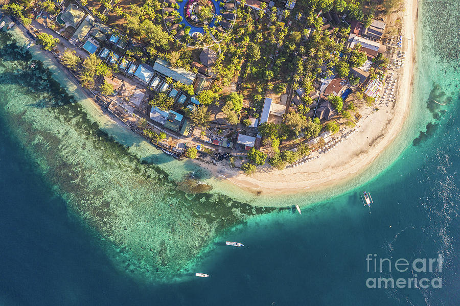 Aerial view of a beach in the stunning Gili Air island off the c Photograph by Didier Marti