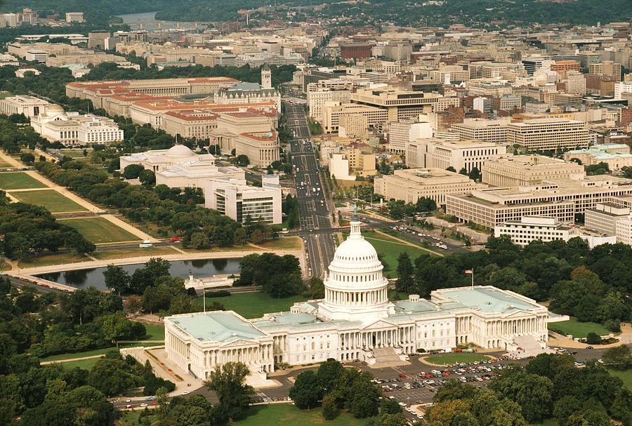 Aerial view of a government building, Capitol Building, Washington DC, USA Photograph by Glowimages