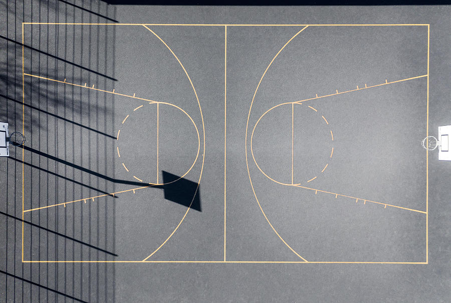 Aerial view of a outdoor basketball court. Drone view. Photograph by Malorny