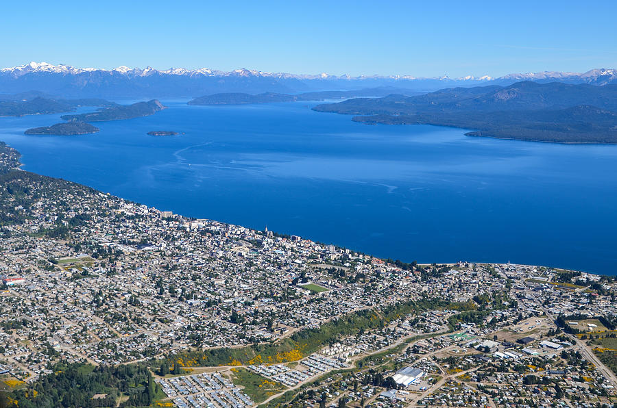Aerial view of Bariloche city and lake Photograph by Marcos Radicella