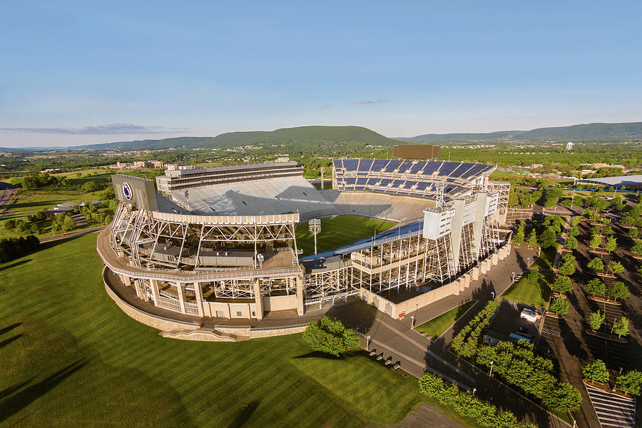 Aerial view of Beaver Stadium and Mount Nittany Photograph by William ...