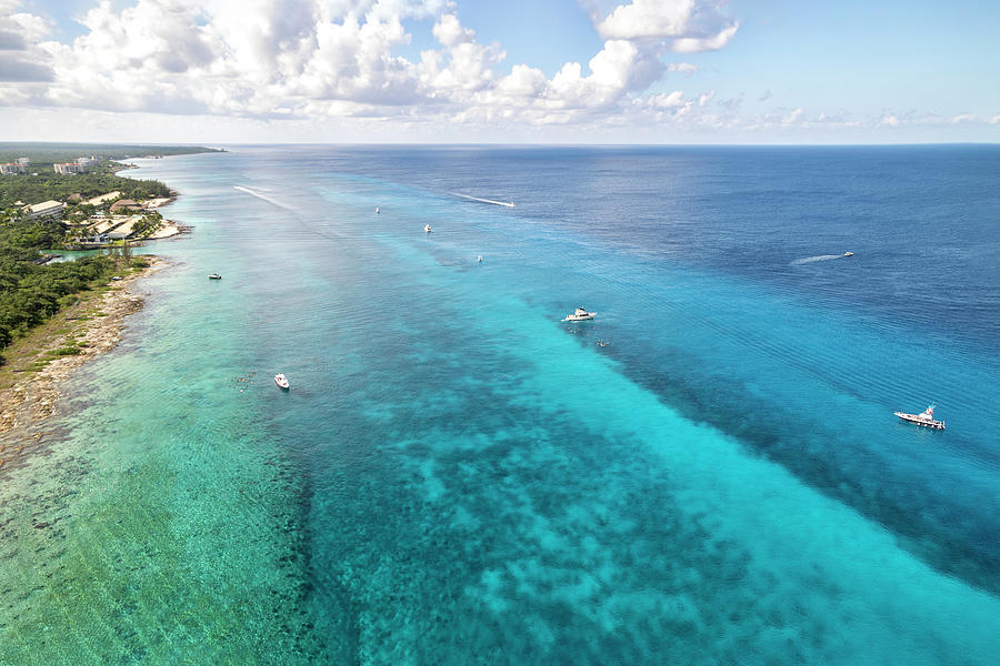 Aerial view of boats on water heading to Palancar Reef in Cozumel Mexico  Photograph by Edgar Photosapiens - Pixels