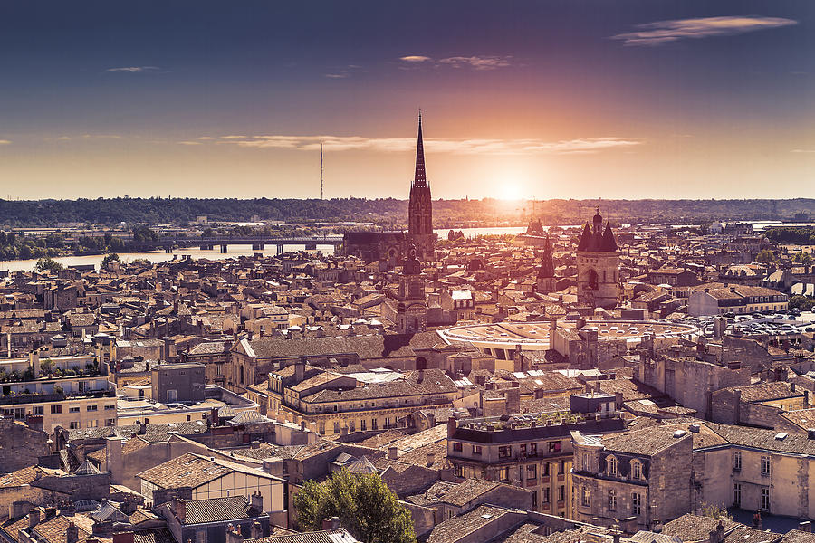 Aerial view of Bordeaux at sunset Photograph by PJPhoto69