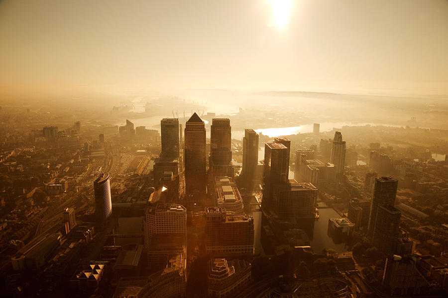Aerial View of Canary Wharf at Dawn Photograph by Michael Dunning