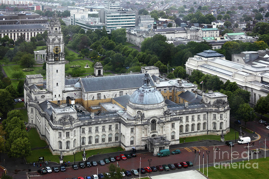 Aerial View of Cardiff City Hall Wales Photograph by James Brunker